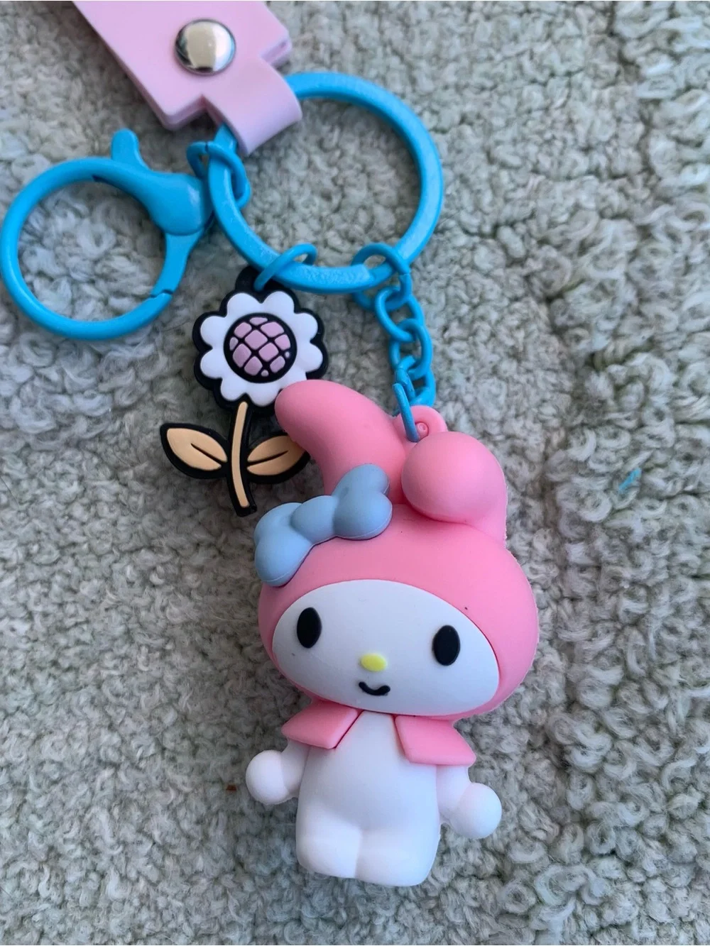 Sanrio My Melody 3D Figure Silicone Keychain with Pink Wrist Strap & Flower